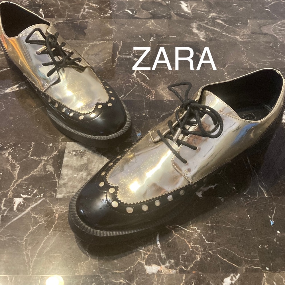 Zara Trafaluc Gold Oxford Shoes